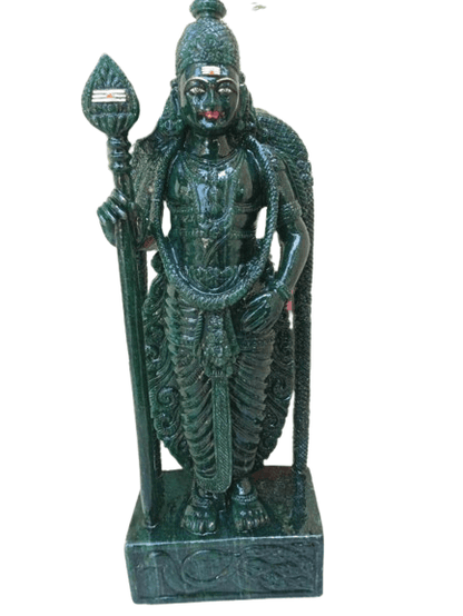 Hand-Carved Kartikeya Idol in Green Aventurine – Divine Artisan Creation - ART AKASHA STUDIO