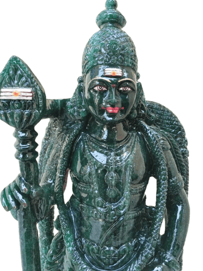 Hand-Carved Kartikeya Idol in Green Aventurine – Divine Artisan Creation - ART AKASHA STUDIO