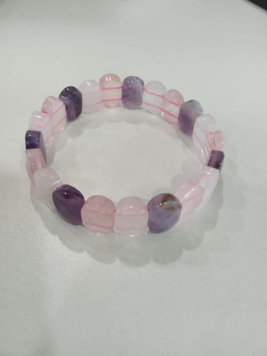 Sahaj Hast - Rose Quartz and Amethyst Oval Faceted Bracelet - ART AKASHA STUDIO