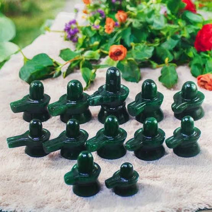 SahajHast Handcrafted Natural Margaj Stone Shivling – Green Aventurine / Emerald Stone - ART AKASHA STUDIO