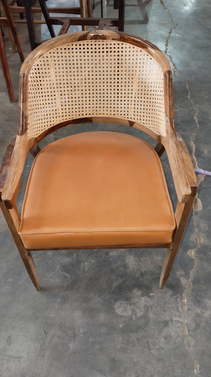 Sahaj Hast Wooden Rattan Wicker Cane Upholstered Armchair with Cushion - ART AKASHA STUDIO