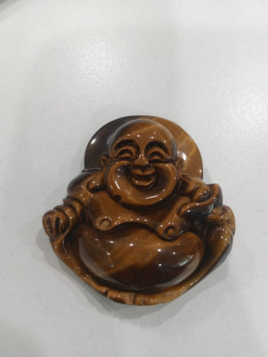 SahajHast Laughing Buddha Pendant – Natural Yellow Tiger Eye Stone | Hand-Carved Gemstone for DIY Jewelry & Spiritual Charm - ART AKASHA STUDIO