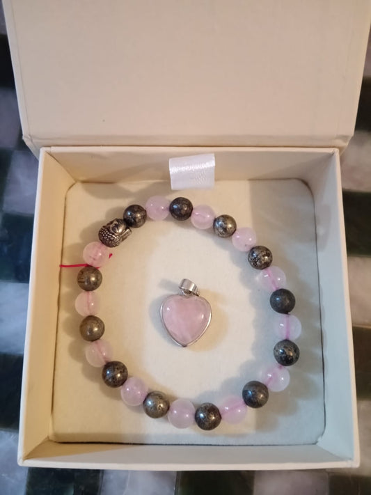 Pink Rose Quartz & Golden Pyrite Natural Agate Bracelet