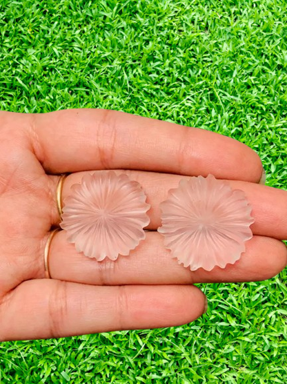 Sahajhast – 1 Pair Natural Crystal Quartz Hand Carved Flower Shape Briolette Beads