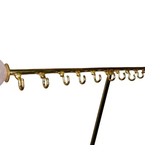 Gold-Plated Jewellery Stand with Natural Rose Quartz Base | Handcrafted Luxury Organizer