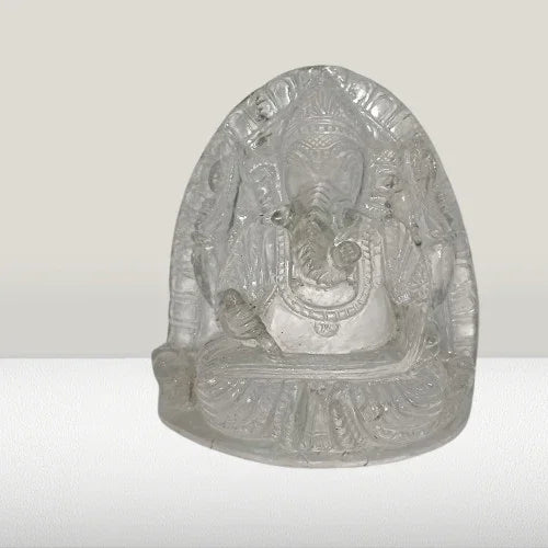 Crystal Ganesha Idol – Mahabharat Writing Pose | Hand-Carved Premium Crystal (4 Inch)