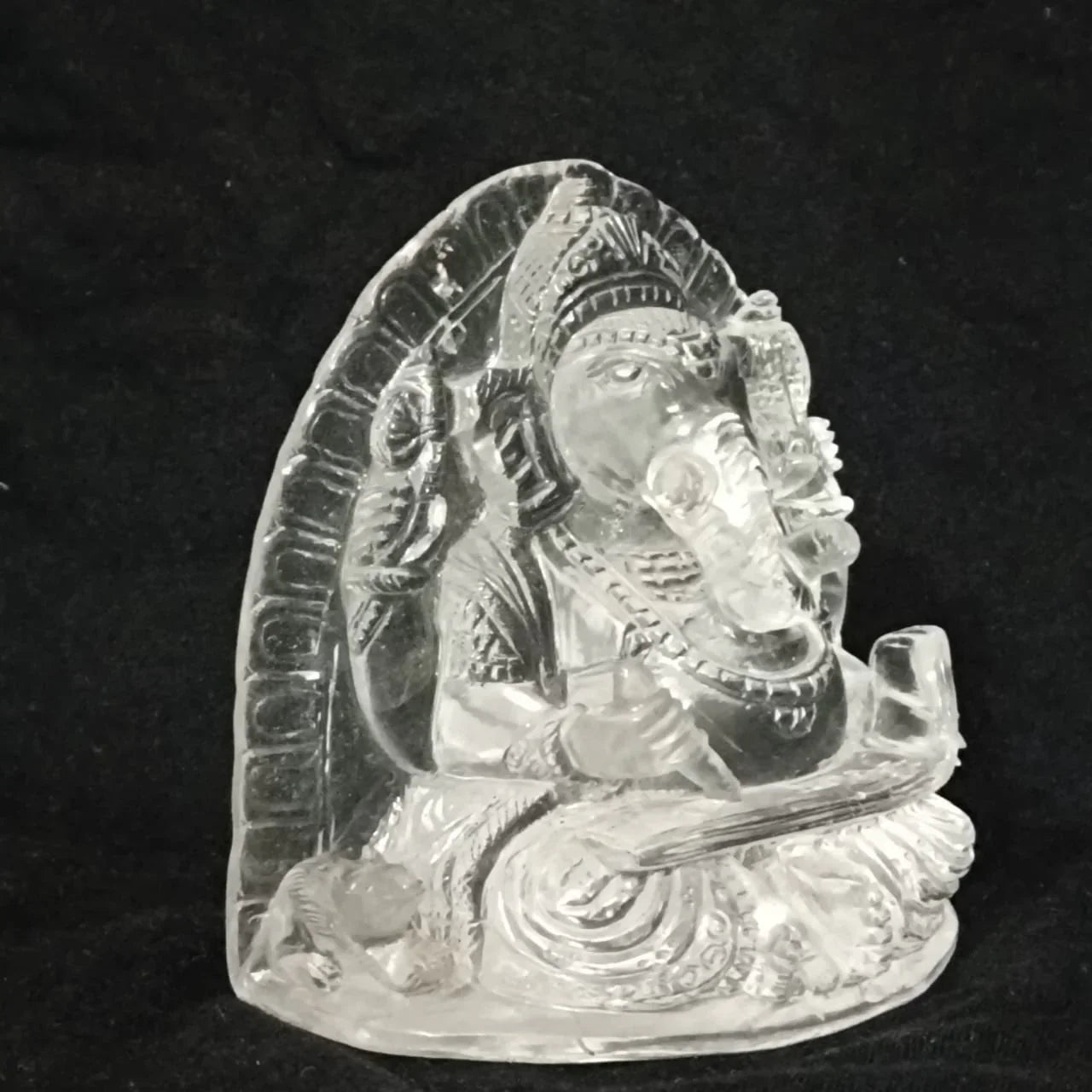 Crystal Ganesha Idol – Mahabharat Writing Pose | Hand-Carved Premium Crystal (4 Inch)