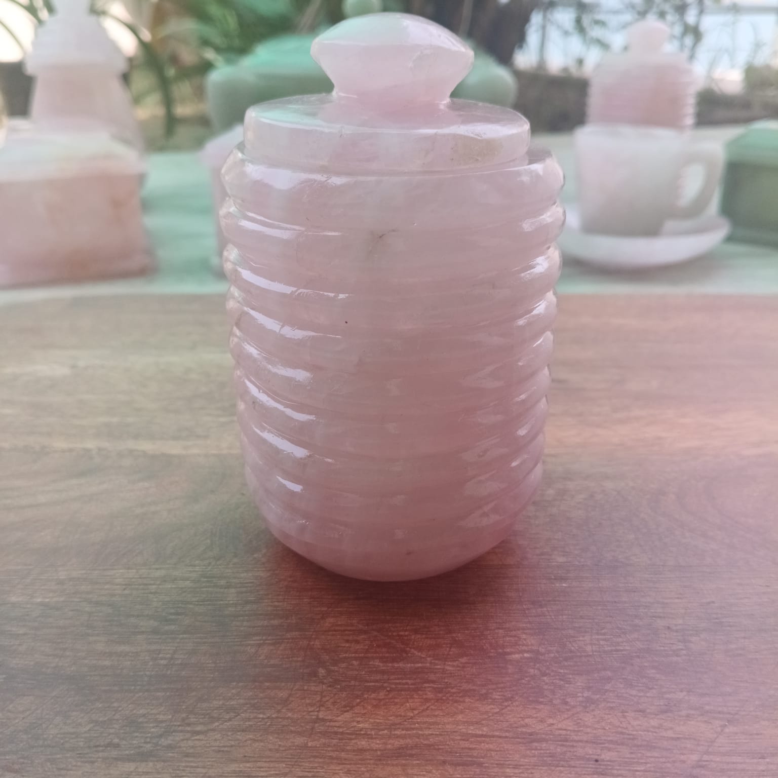 Handcrafted Rose Quartz Mughal Ring Jar with Lid – Natural Gemstone Jewellery Storage Box for Luxury Gifting - ART AKASHA STUDIO