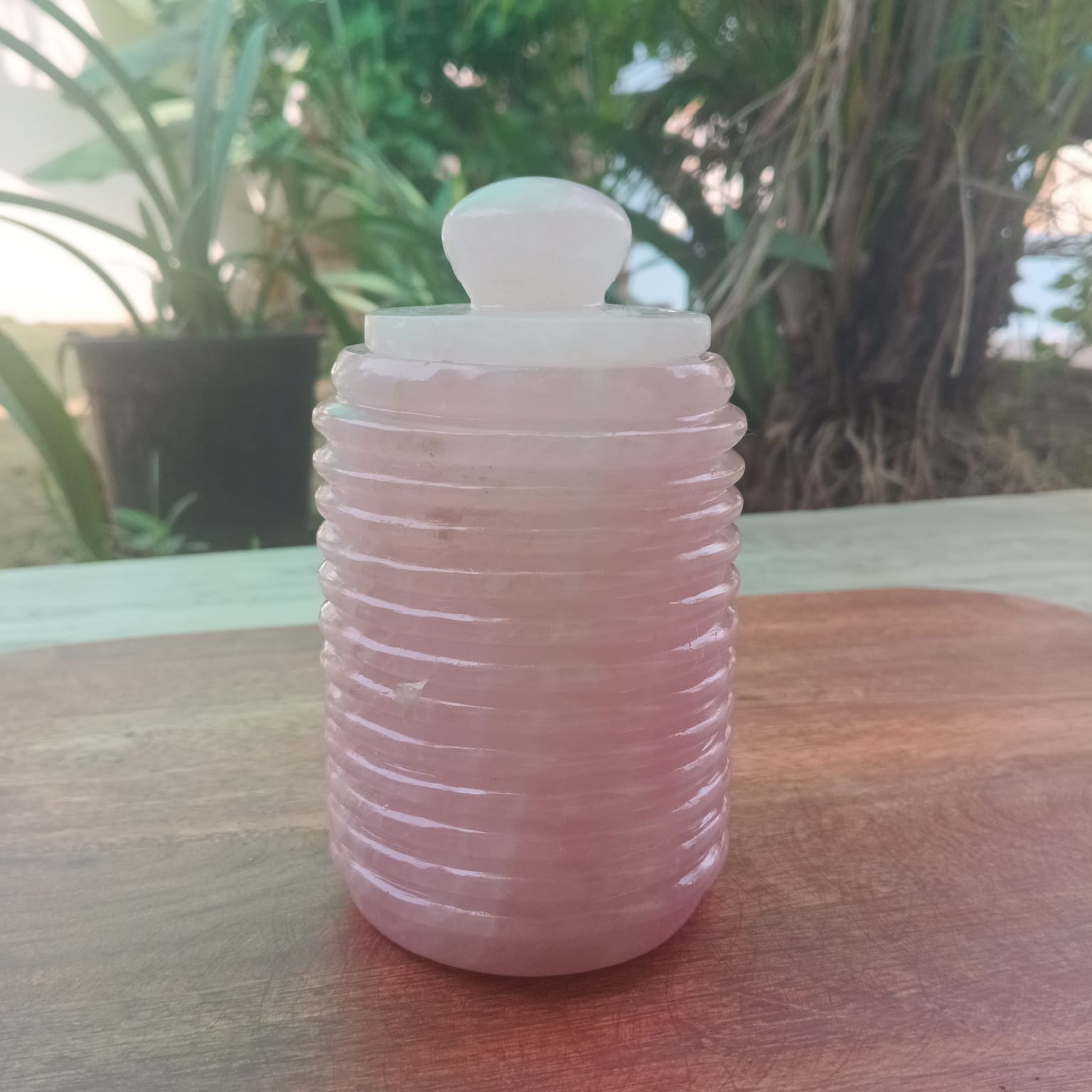 Handcrafted Rose Quartz Mughal Ring Jar with Lid – Natural Gemstone Jewellery Storage Box for Luxury Gifting - ART AKASHA STUDIO