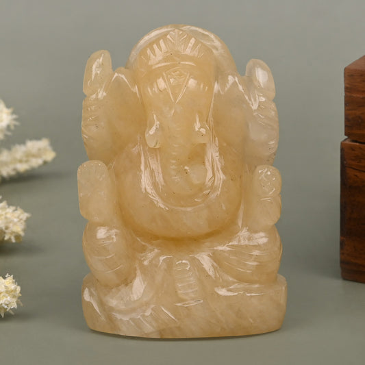Yellow Aventurine Stone Religious Idol – Lord Ganesha (2–2.5 Inch) - ART AKASHA STUDIO