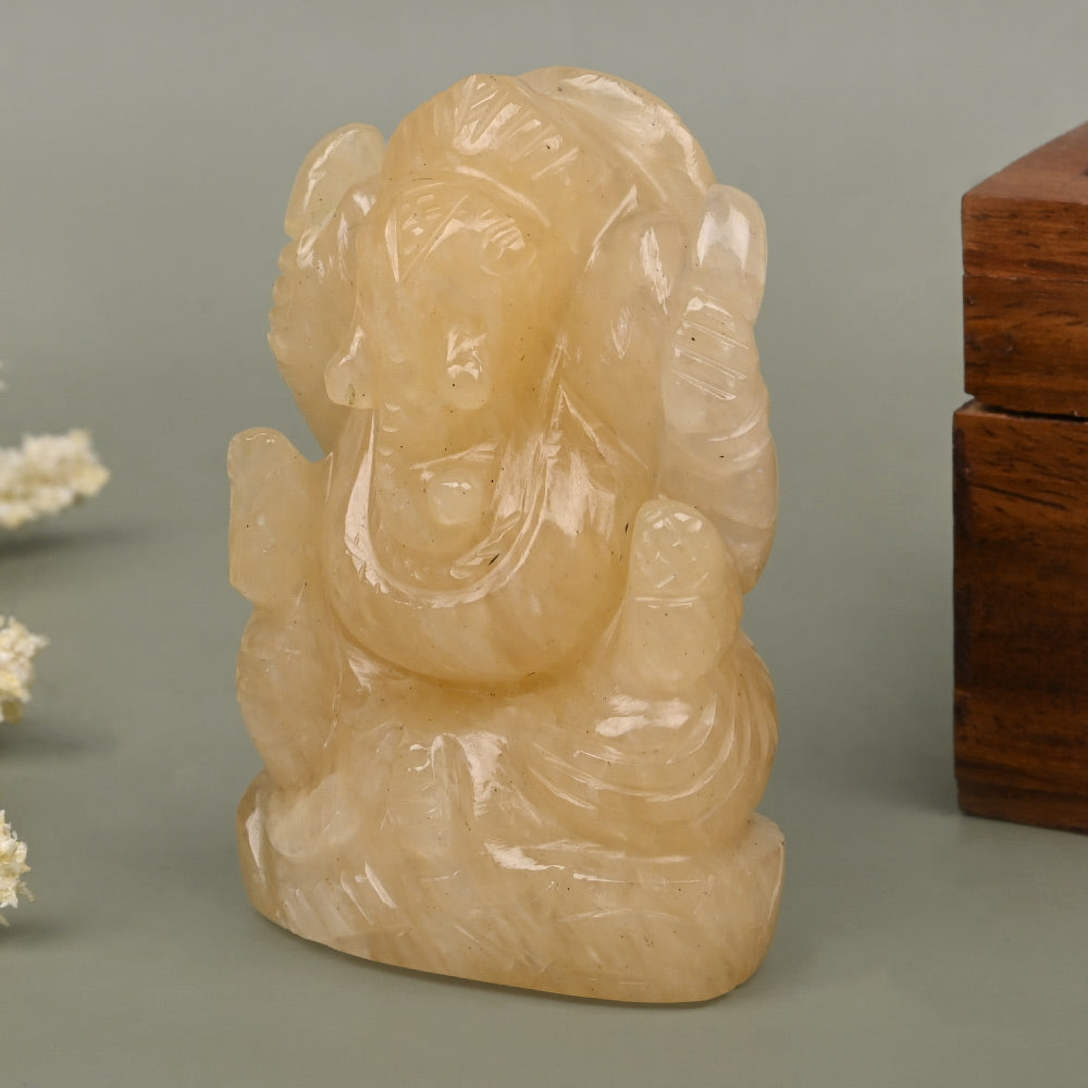Yellow Aventurine Stone Religious Idol – Lord Ganesha (2–2.5 Inch) - ART AKASHA STUDIO
