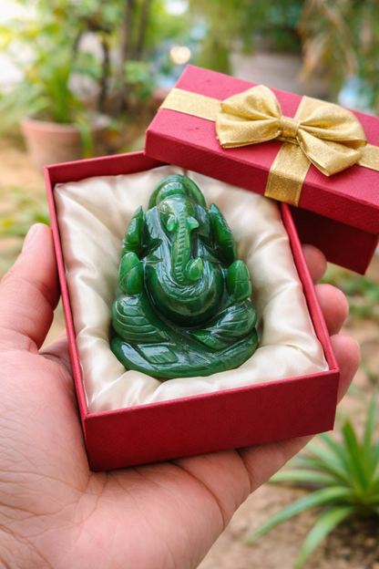 Green Aventurine Ganesh Statue – Hand Carved | 2–2.5 Inch | Approx. 200g - ART AKASHA STUDIO