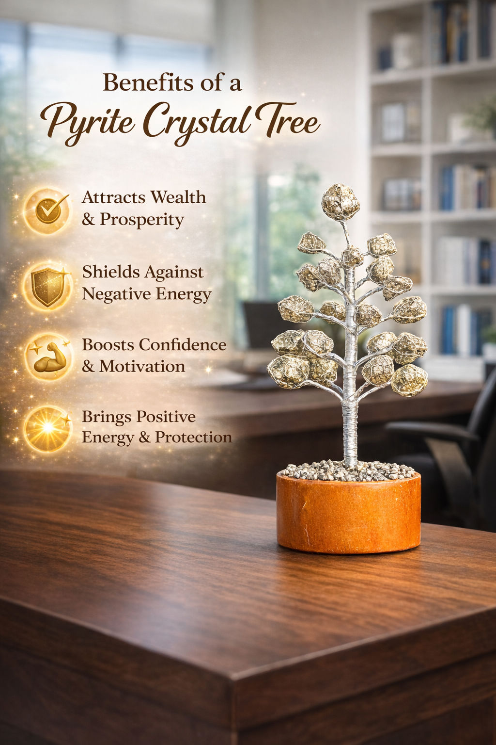 Pyrite Crystal Tree for Wealth & Protection – Gemstone Bonsai Money Tree | Reiki Healing & Spiritual Home Decor - ART AKASHA STUDIO