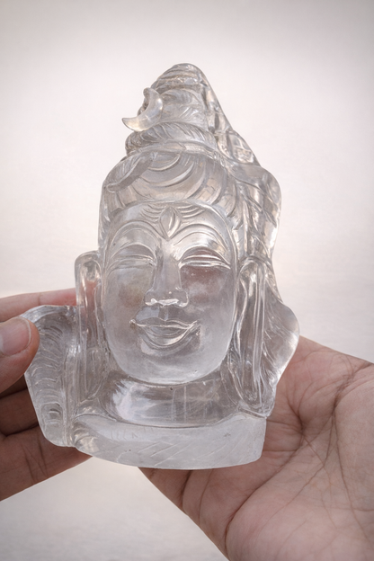 Natural Clear Quartz Shiva Statue – 90% Clear Crystal | 5.5 Inch | 718g - ART AKASHA STUDIO