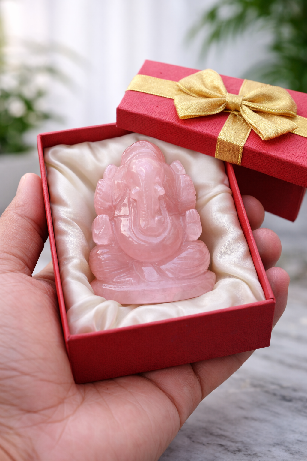 Rose Quartz Ganesh Statue – Hand Carved (2–2.5 Inches) | With Gift Box - ART AKASHA STUDIO
