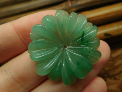 Sahajhast – Green Aventurine Gemstone Flower Bead | Natural Carved Stone Gift for Her | Handmade Jewelry Making Bead