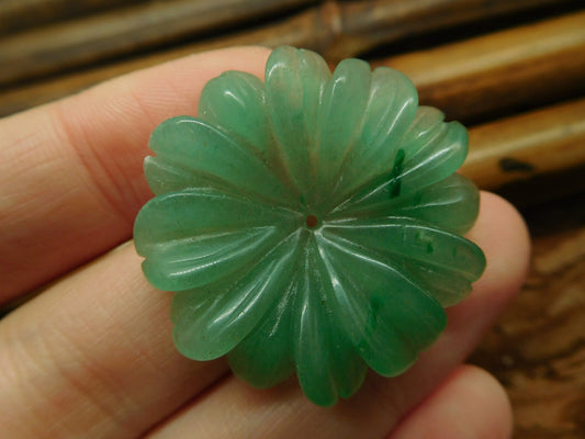 Sahajhast – Green Aventurine Gemstone Flower Bead | Natural Carved Stone Gift for Her | Handmade Jewelry Making Bead