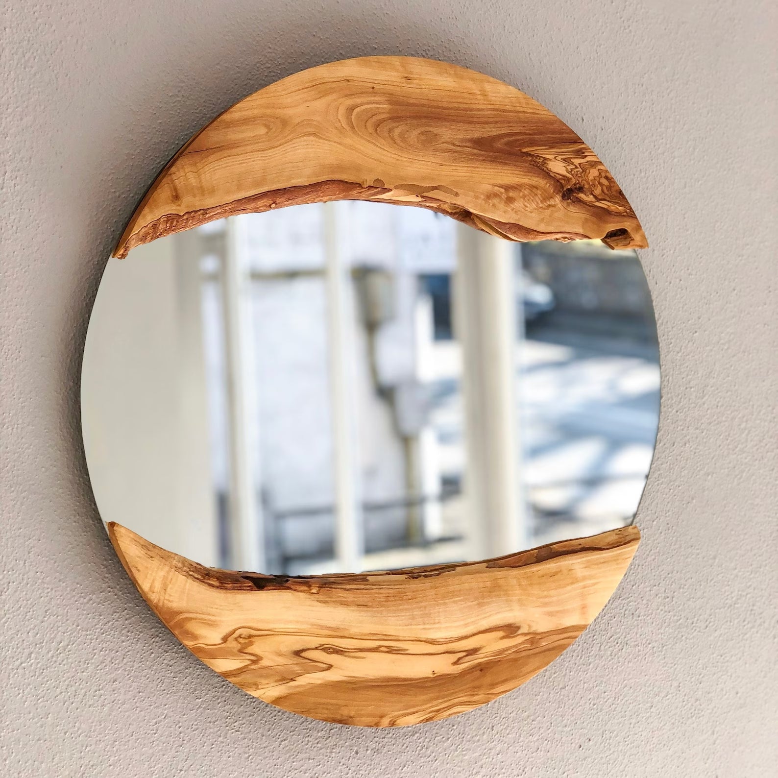 Handmade Wood Round Wall Mirror – Live Edge Wooden Frame | Rustic Natural Home Decor - ART AKASHA STUDIO