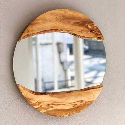 Handmade Wood Round Wall Mirror – Live Edge Wooden Frame | Rustic Natural Home Decor - ART AKASHA STUDIO