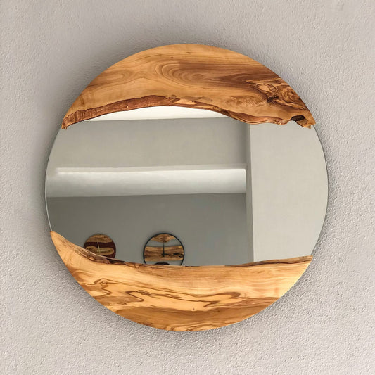 Handmade Wood Round Wall Mirror – Live Edge Wooden Frame | Rustic Natural Home Decor - ART AKASHA STUDIO