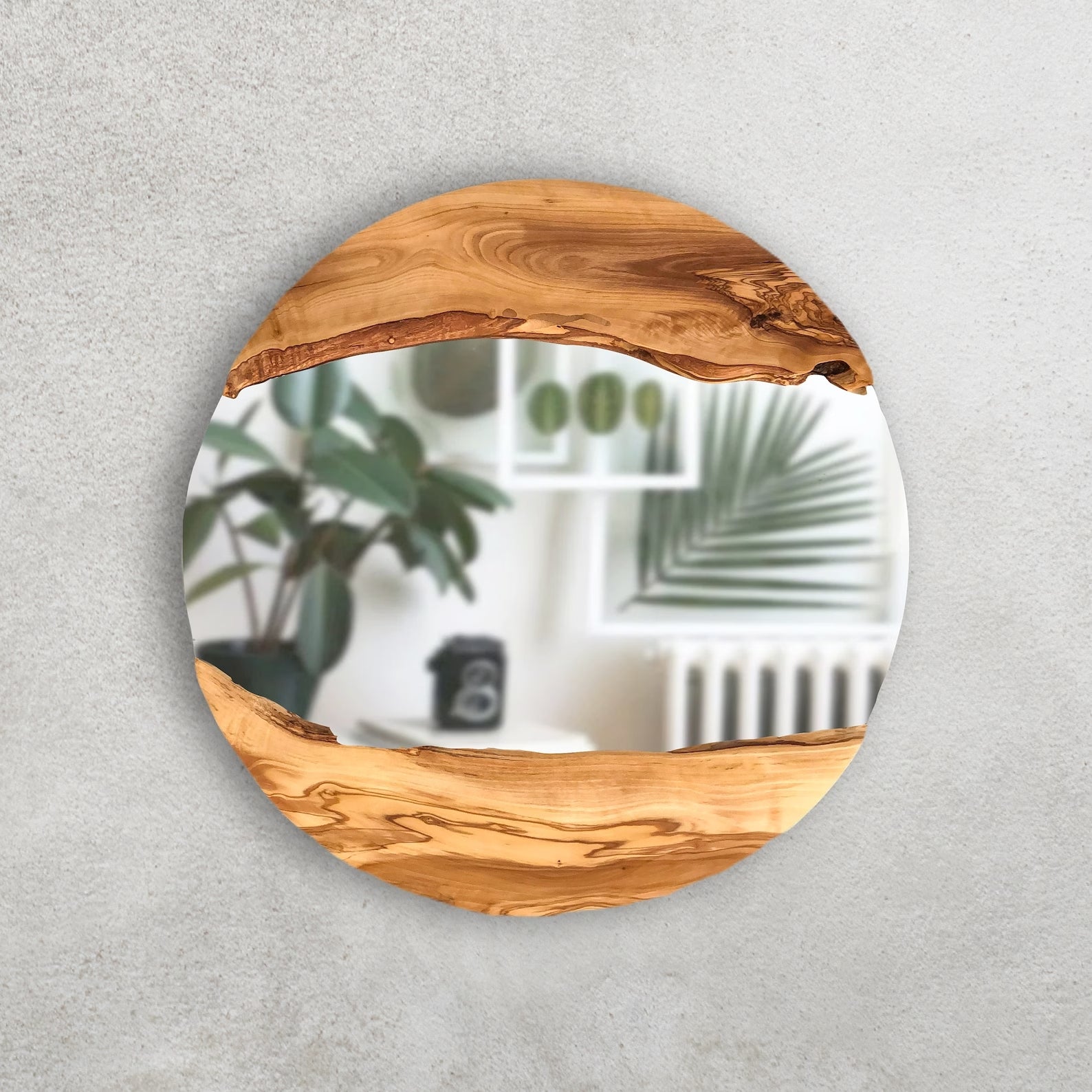 Handmade Wood Round Wall Mirror – Live Edge Wooden Frame | Rustic Natural Home Decor - ART AKASHA STUDIO