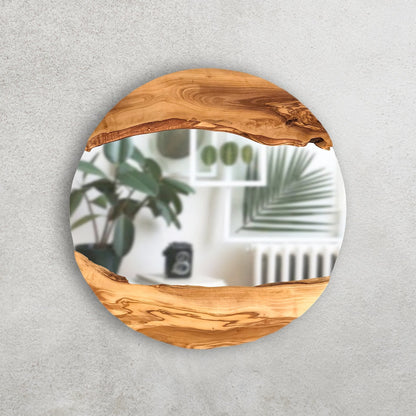 Handmade Wood Round Wall Mirror – Live Edge Wooden Frame | Rustic Natural Home Decor - ART AKASHA STUDIO