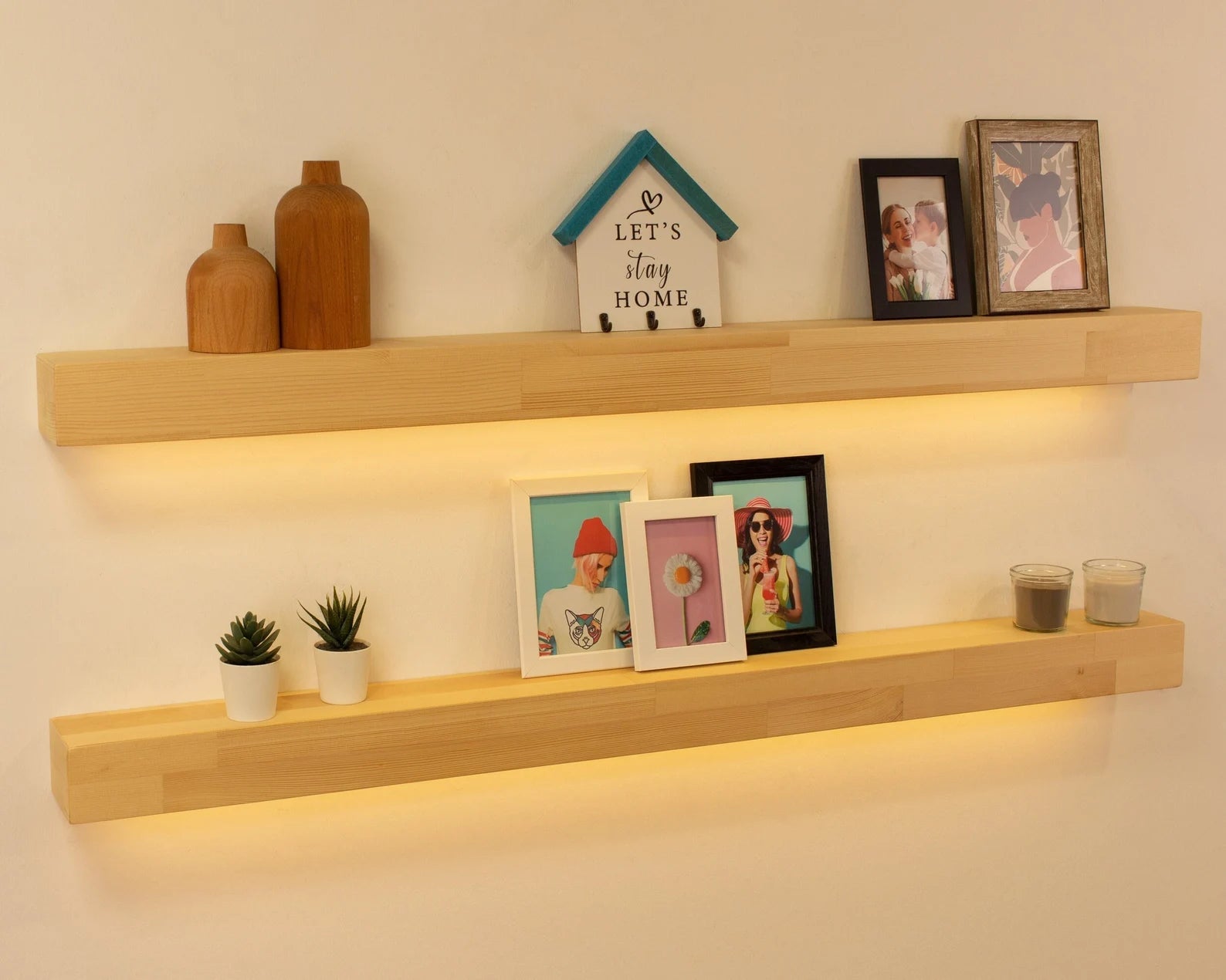 Sahajhast Floating Wall Shelves with LED Lights – 24" Lighted Display Floating Shelf | Wall Mounted Shelf | Modern Floating Style (set of 2) - ART AKASHA STUDIO
