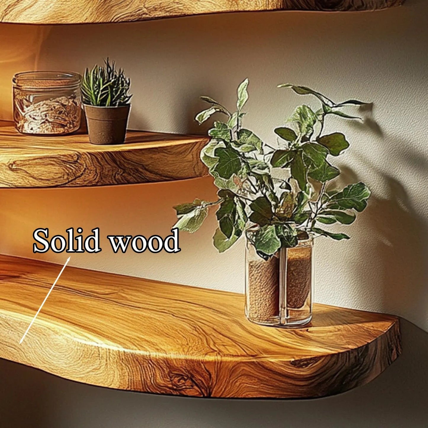 Floating Solid Wood Wall Shelf – Handcrafted Wooden Shelf for Modern Home Décor (1 Piece)