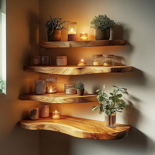 Floating Solid Wood Wall Shelf – Handcrafted Wooden Shelf for Modern Home Décor (1 Piece)