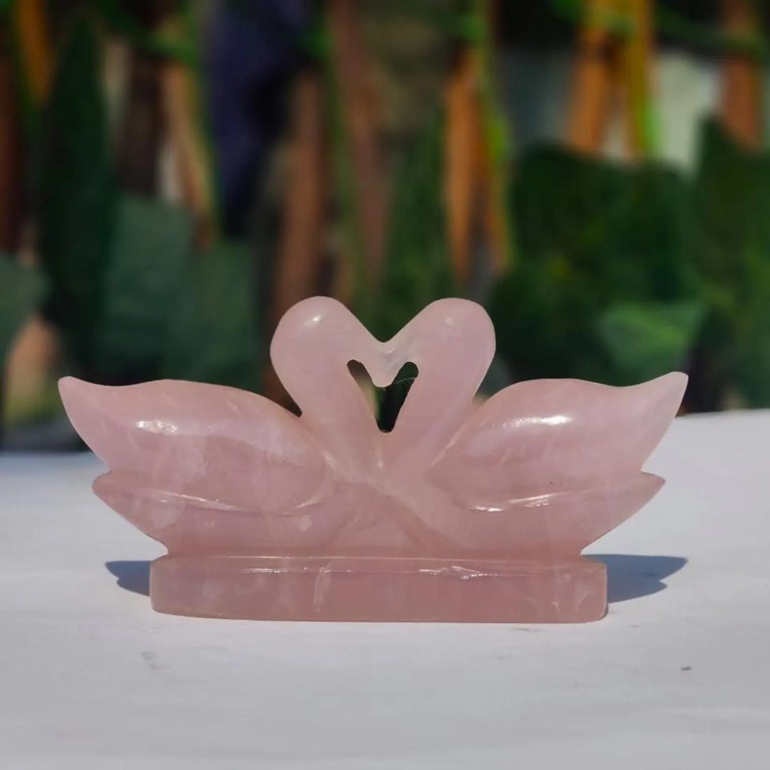 Natural Rose Quartz Duck Figurine Pair | Sahaj Hast | Healing Crystal for Love & Harmony | Handcrafted Romantic Gift & Home Décor - ART AKASHA STUDIO