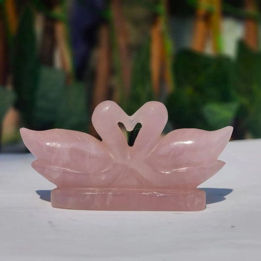 Natural Rose Quartz Duck Figurine Pair | Sahaj Hast | Healing Crystal for Love & Harmony | Handcrafted Romantic Gift & Home Décor - ART AKASHA STUDIO