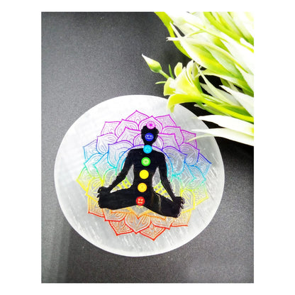 Selenite Charging Seven Chakra Coaster – Engraved Healing Plate - ART AKASHA STUDIO