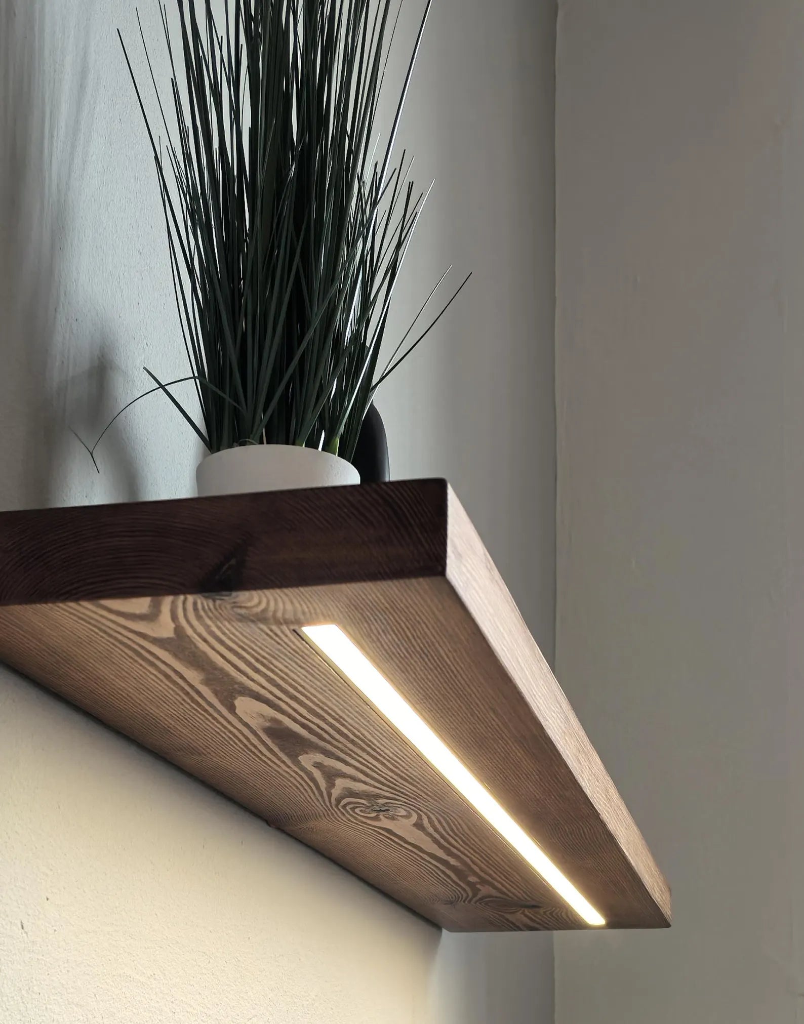 Elegant Pine Wall Shelves with LED Lights – Adjustable Brightness & Color | Handcrafted in Solid Pine Wood - ART AKASHA STUDIO