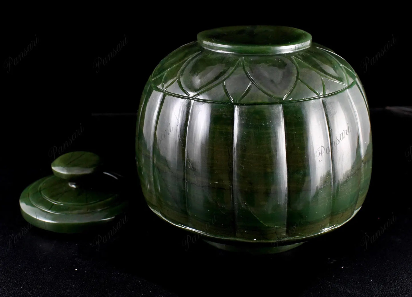 Handcrafted Natural Green Moss Agate Carved Pot | 5.5 Inches - ART AKASHA STUDIO