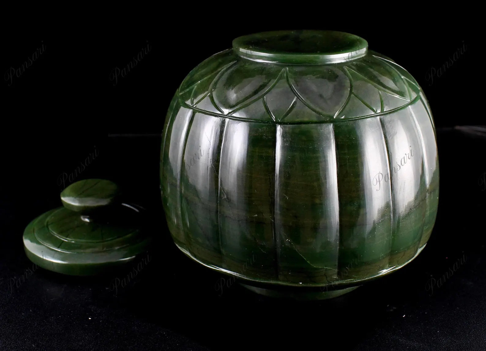 Handcrafted Natural Green Moss Agate Carved Pot | 5.5 Inches - ART AKASHA STUDIO