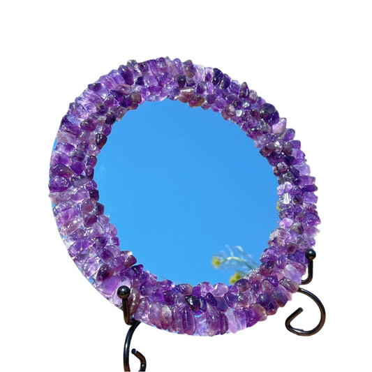 7.8" Natural Dream Amethyst Crystal Mirror with Stand – Scrying Mirror, Reiki Healing, Mineral Specimen