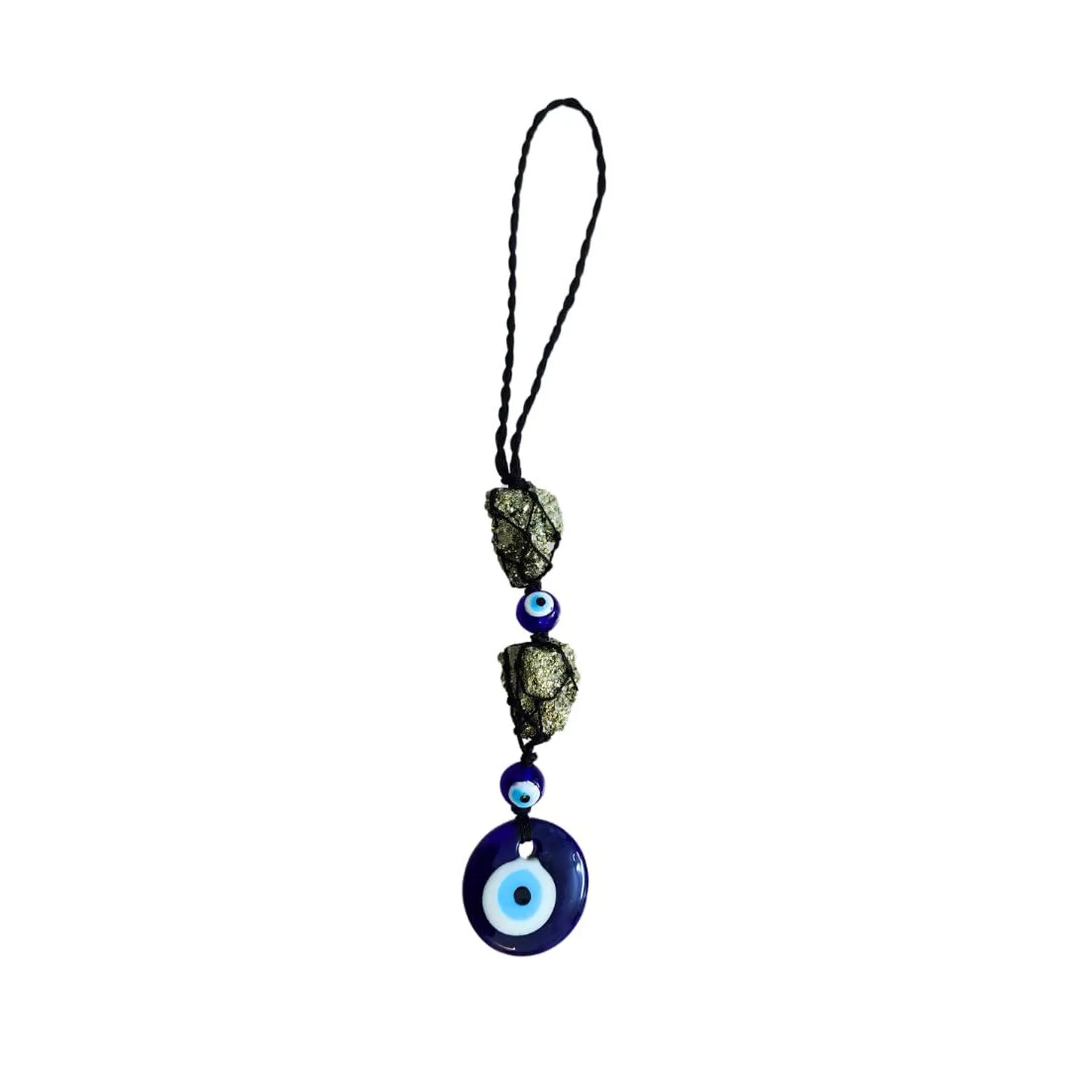 Pyrite Evil Eye Hanging Charm – Raw Pyrite Protection Wall Decor | Key Holder & Car Hanging - ART AKASHA STUDIO