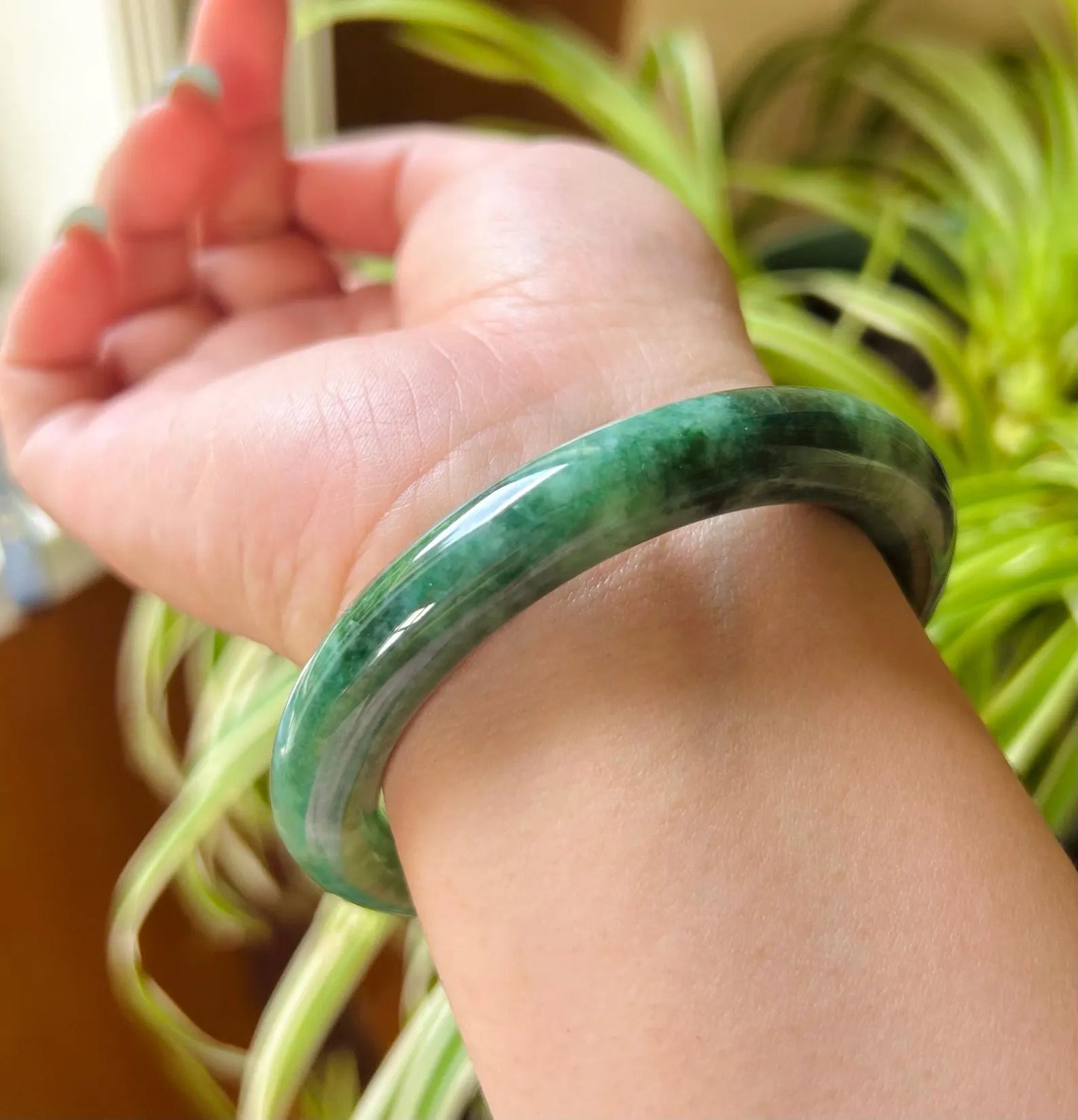 SahajHast Handmade Natural Green Jadeite Jade Bangle – Type A Untreated Jade Bracelet - ART AKASHA STUDIO