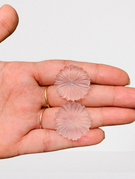 Sahajhast – 1 Pair Natural Crystal Quartz Hand Carved Flower Shape Briolette Beads