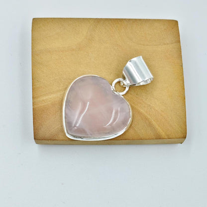 Handmade Rose Quartz Heart Pendant – Silver Coated Natural Pink Gemstone | Symbol of Love | Elegant Gift for Her - ART AKASHA STUDIO
