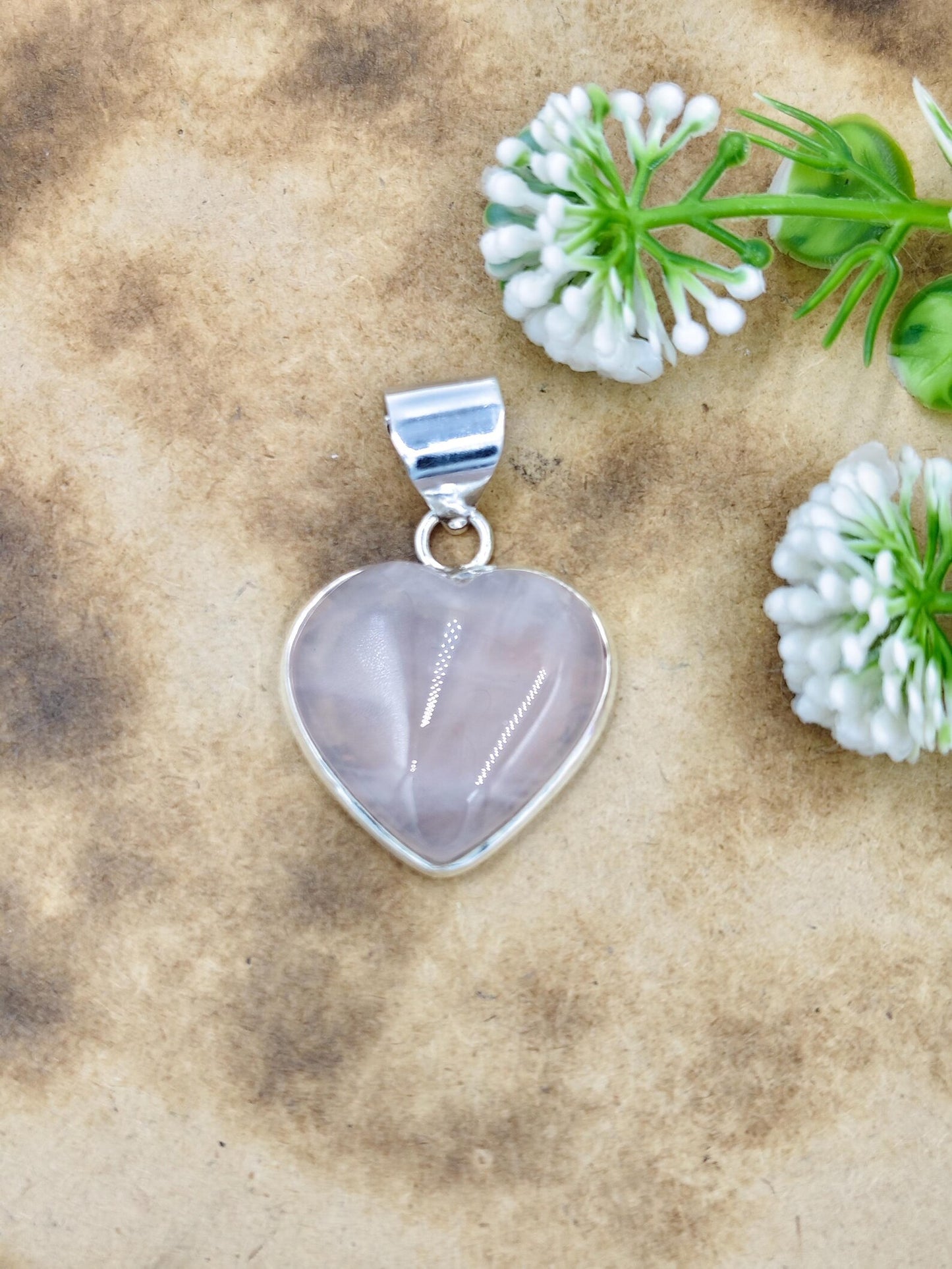 Handmade Rose Quartz Heart Pendant – Silver Coated Natural Pink Gemstone | Symbol of Love | Elegant Gift for Her - ART AKASHA STUDIO