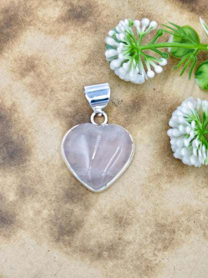 Handmade Rose Quartz Heart Pendant – Silver Coated Natural Pink Gemstone | Symbol of Love | Elegant Gift for Her - ART AKASHA STUDIO