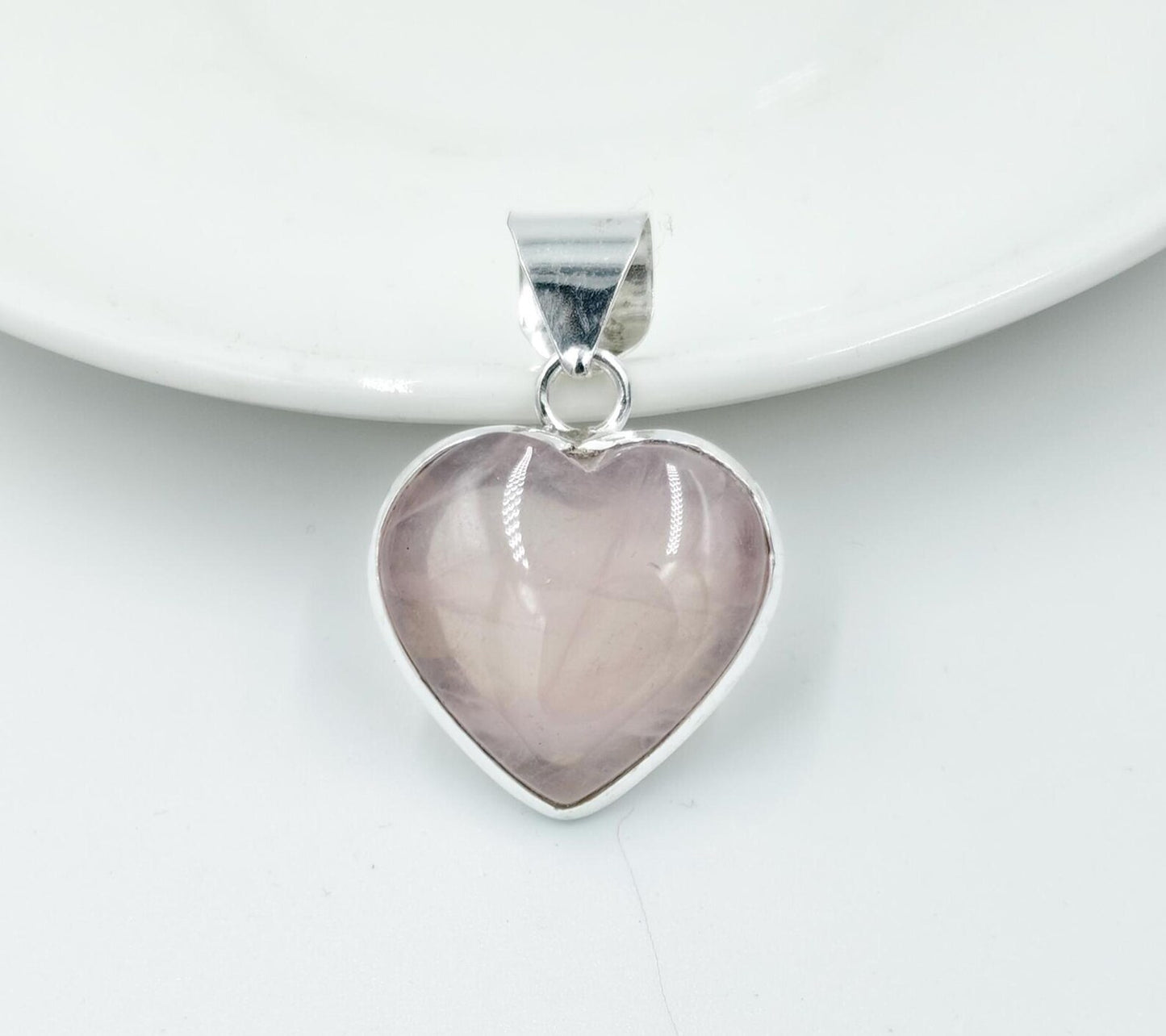 Handmade Rose Quartz Heart Pendant – Silver Coated Natural Pink Gemstone | Symbol of Love | Elegant Gift for Her - ART AKASHA STUDIO