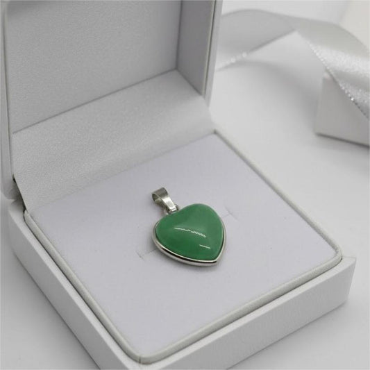 Green Aventurine Heart Pendant – Silver Plated  Certified Natural Crystal | Good Luck Stone | Healing Gemstone Jewelry