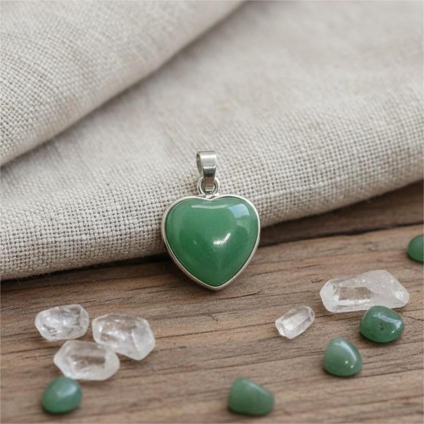 Green Aventurine Heart Pendant – Silver Plated  Certified Natural Crystal | Good Luck Stone | Healing Gemstone Jewelry - ART AKASHA STUDIO