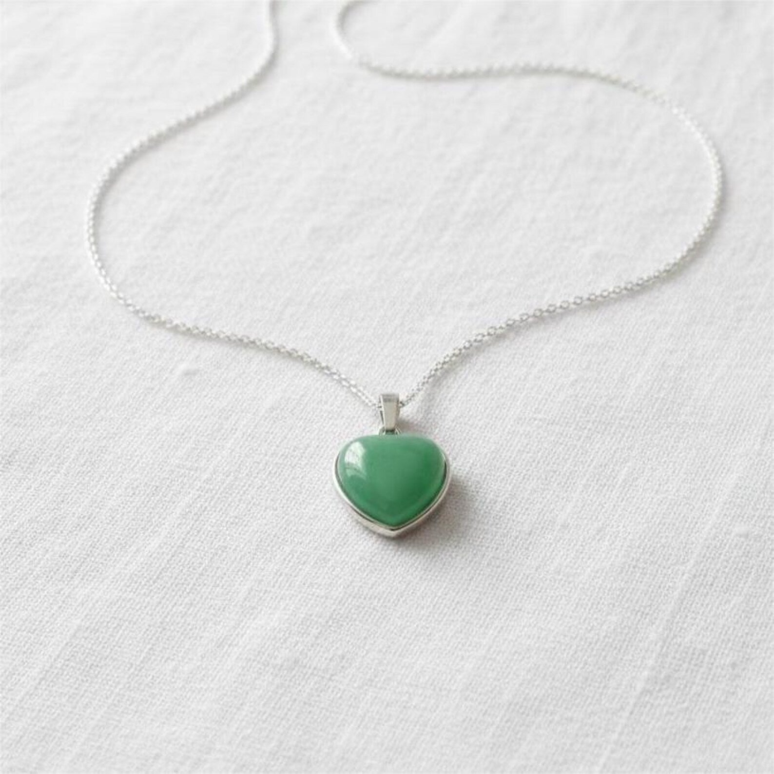 Green Aventurine Heart Pendant – Silver Plated  Certified Natural Crystal | Good Luck Stone | Healing Gemstone Jewelry - ART AKASHA STUDIO
