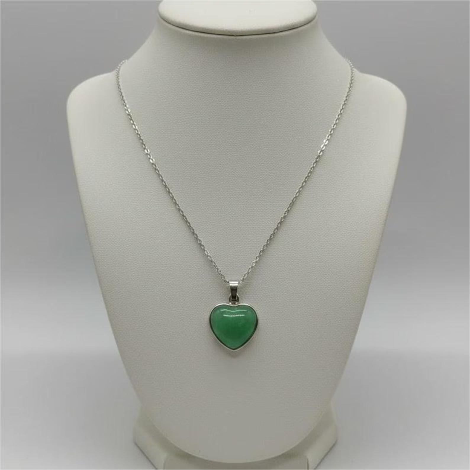 Green Aventurine Heart Pendant – Silver Plated  Certified Natural Crystal | Good Luck Stone | Healing Gemstone Jewelry - ART AKASHA STUDIO