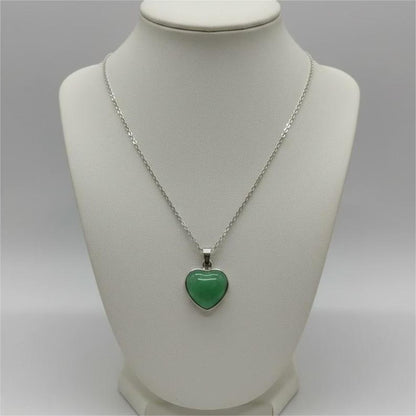 Green Aventurine Heart Pendant – Silver Plated  Certified Natural Crystal | Good Luck Stone | Healing Gemstone Jewelry - ART AKASHA STUDIO