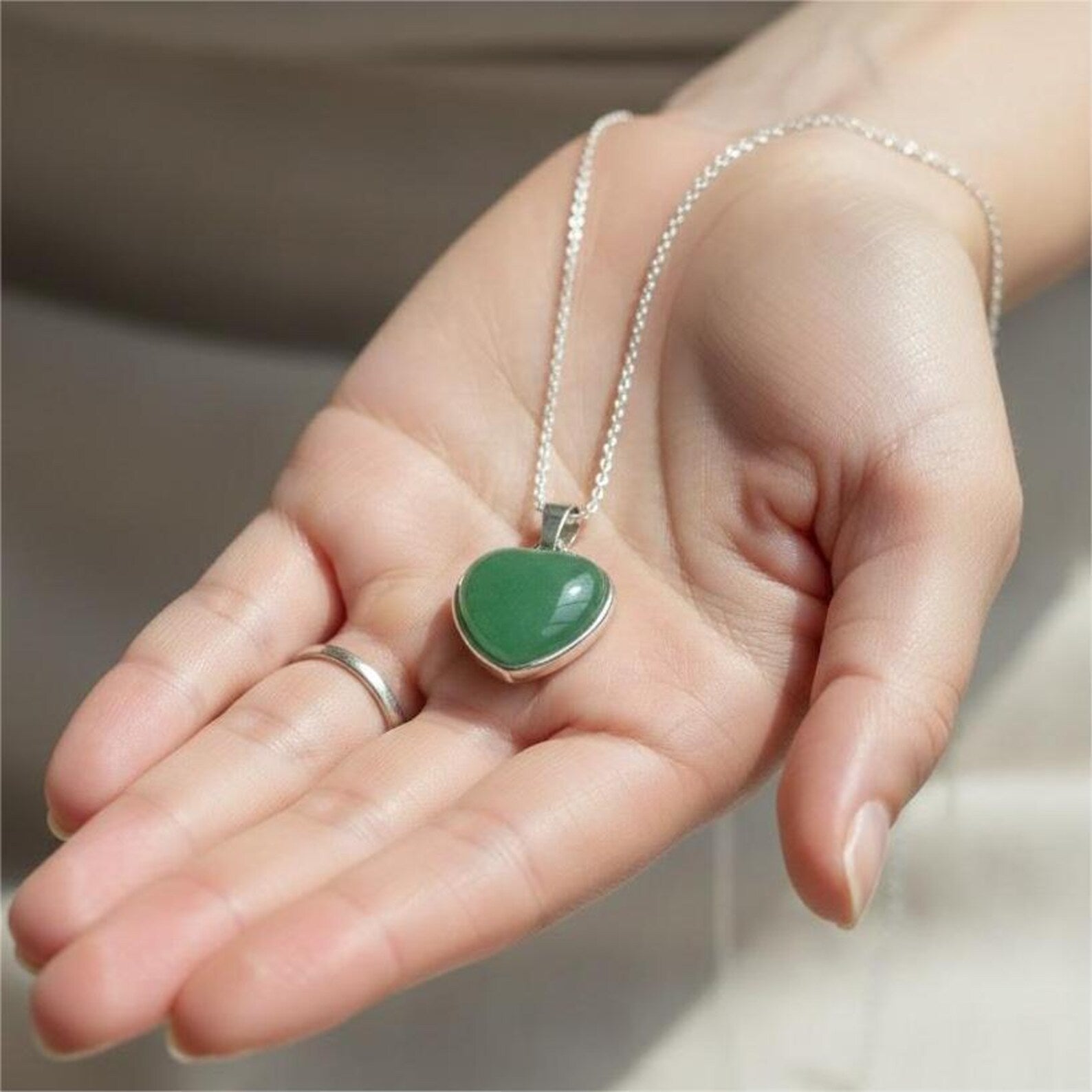Green Aventurine Heart Pendant – Silver Plated  Certified Natural Crystal | Good Luck Stone | Healing Gemstone Jewelry - ART AKASHA STUDIO