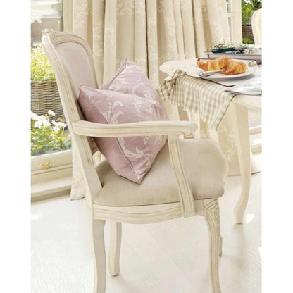 Sahaj Hast Stylish Carver Chair with Neutral Linen Upholstery – Rococo Design
